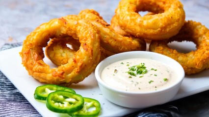 Crispy onion rings, with jalapeno mayo.
