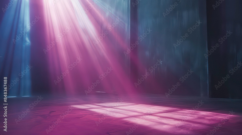 Aufkleber light rays on empty stage with copy space. generative ai