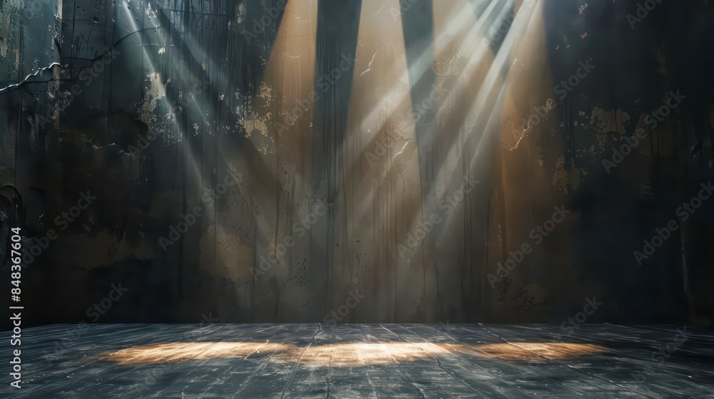 Aufkleber light rays on empty stage with copy space. generative ai
