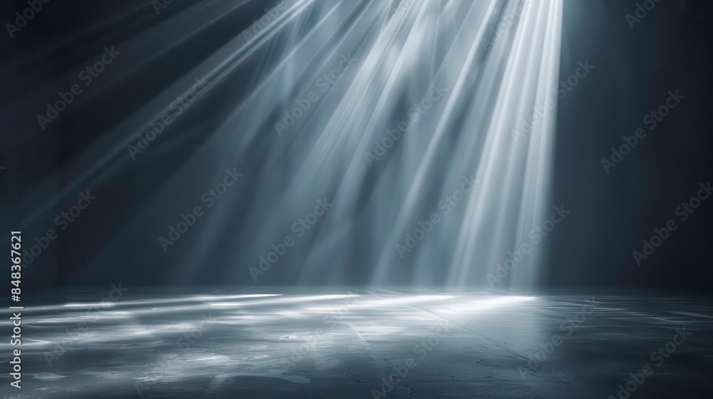 Aufkleber Light rays on empty stage with copy space. Generative AI