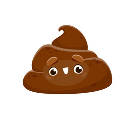 Cartoon poop emoji, funny poo excrement character, happy toilet shit emoticon. Isolated vector comical and humorous brown swirl personage with a delightful face expression, depicts joy and happiness