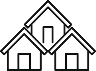 Simple line drawing of three houses, representing the concept of neighborhood, community and real estate