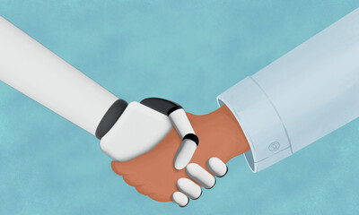 Digital and human handshaking in an illustrated style