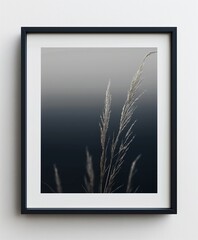 Empty black picture frame on a white wall. Minimalist interior decor template. Home decor store banner. 