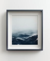 Empty black picture frame on a white wall. Minimalist interior decor template. Home decor store banner. 