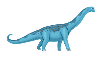Paralititan prehistoric dinosaur. Cartoon vector sauropod dino character with massive, elongated body side view, long neck and tail in shades of blue, adorned with darker blue stripes and spots