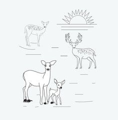 Vector Deer silhouette line drawing or Deer sketch illustration.