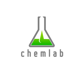 Science lab icon. Isolated vector chemical laboratory flask with green toxic liquid. Scientific experimentation and innovation emblem. Exploration, discovery, advancement in biotechnology research