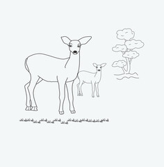 Vector Deer silhouette line drawing or Deer sketch illustration.