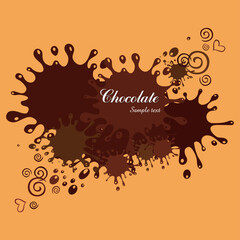 Obraz premium Chocolate background. Cream texture. Liquid chocolate close-up. Melted chocolate background. Splash. Appetizing liquid dessert. Background with Brown blot . Vector illustration