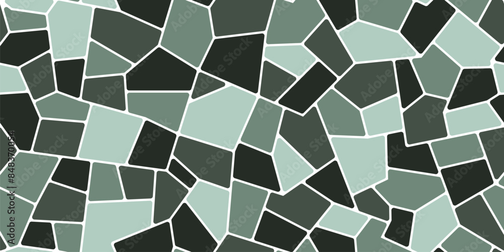 Poster mosaic stone geometric tile pattern or paving floor background of vector ceramic pieces. green abstr