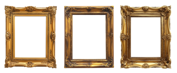 set of antique gold picture frame, old painting frame cut out