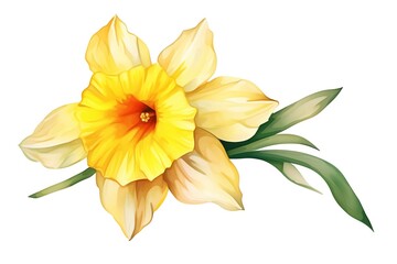 Fototapeta premium A daffodil flower clipart, spring element, watercolor illustration, isolated on white background