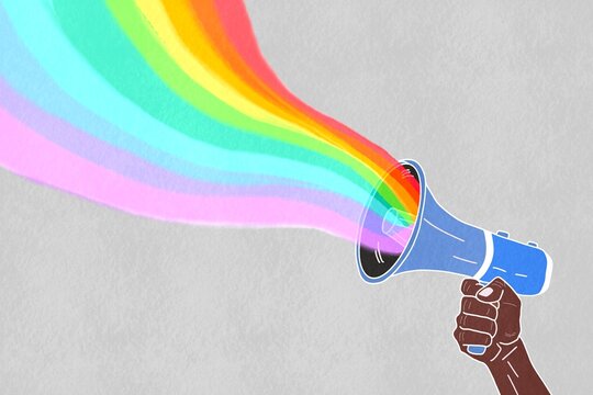 Celebrating diversity with a rainbow megaphone illustration