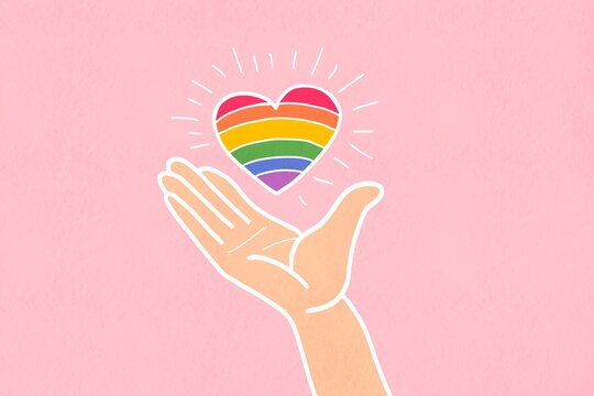 Pride Day hand holding rainbow heart illustration