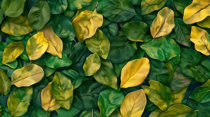 A close up shot of green and yellow leaves.