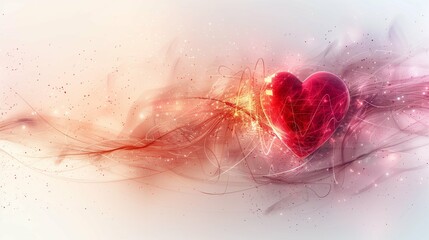 Heart and Electrocardiogram Against a Clean, Minimalist White Background Emphasizing Cardiac Health and Medical Precision