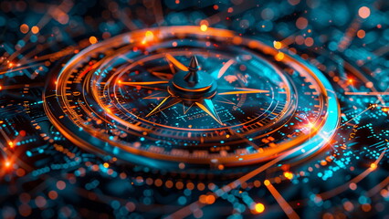 Digital compass. Business strategic explorer, Vision crisis, Mission path, Agency creative, Digital strategy, Market decision, Achievement strategy, Financial stock, Company vision concepts