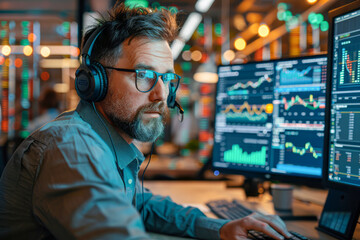 Fototapeta premium Expert Investment Traders Analyzing Finance Data and Market Trends in Call Center Office Setting