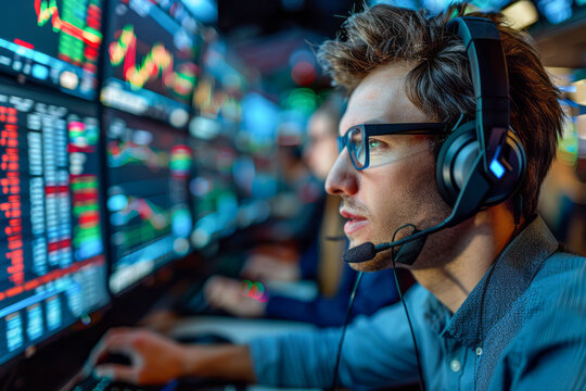 "Expert Investment Traders Analyzing Finance Data in Big Office Call Center, Utilizing Telemarketing Strategies for Stock Market Success"