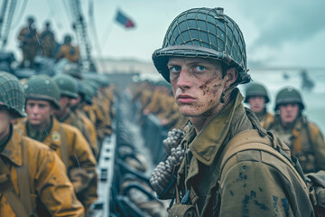 Fototapeta premium Allied Forces Enhance Soldier Deployment at Normandy with Improved Accessibility Measures