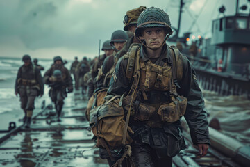 Fototapeta premium Allied Forces Enhance Soldier Landings at Normandy with Innovative Accessibility Measures