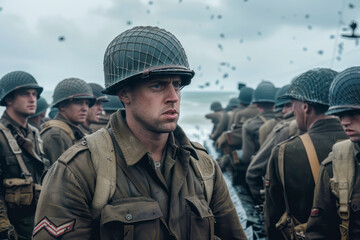 Fototapeta premium Allied Forces Enhance Soldier Landings at Normandy with New Accessible Measures