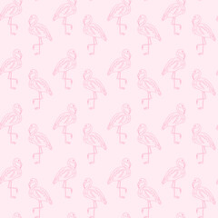 Summer seamless pattern with pink outline flamingo  on pink background for wallpapers, packaging, wrapping, notebooks, fabrics