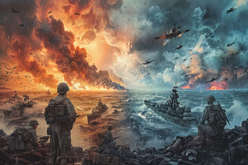 Battlefield Chronicles: An Epic 8K Hyper-Realistic Movie Poster Depicting the World War 2 Allies vs Axis Conflict