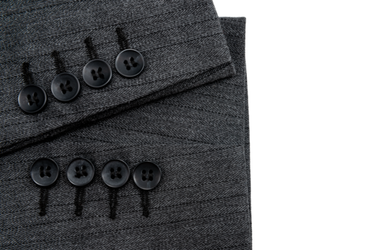 Sleeve of a men's jacket with buttons on a white background. Sleeve Isolate. Item of clothing