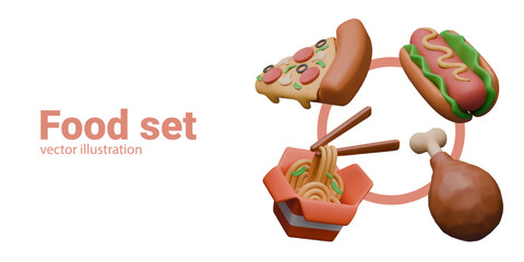 Set of popular modern food. Dishes for different tastes and customers