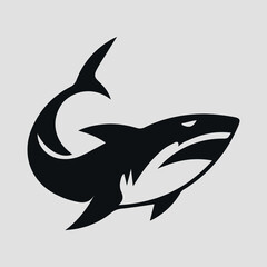 The black silhouette of a shark. Vector icon on a gray background	