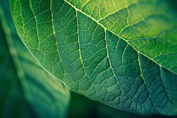 Fototapeta premium Green leaf with backlighting on a dark background
