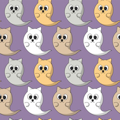 Obraz premium Seamless pattern with Cute cartoon Ghost Cat