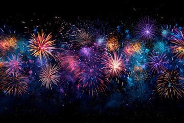 Colored congratulatory fireworks in the sky
