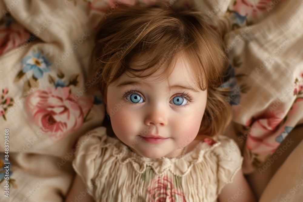 Wall mural close-up portrait of a baby girl with blue eyes