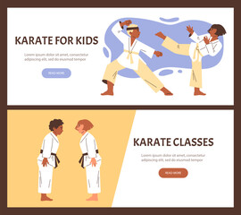 Set vector illustrations boys and girls in a pre-fight bow scene and in fighting poses