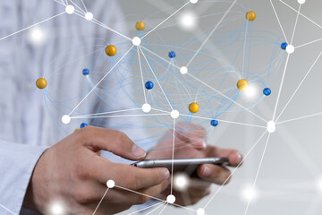 Global network. Blockchain. 3D illustration. Neural networks and artificial intelligence. Abstract