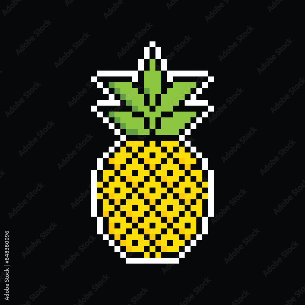 Poster pixel pineapple icon vector pixel art element for 8 bit game