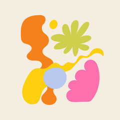 Abstract organic shapes. Vector flat illustration with flowers and wavy shapes. Modern art poster