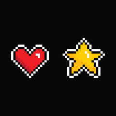 pixel star and heart vector sign icon