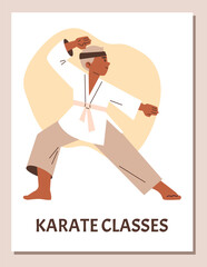Vector illustration with a kid in a fighting pose, vector karate martial art training