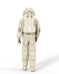 astronaut is standing up on rear view