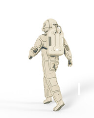 astronaut is walking and passing by on rear view