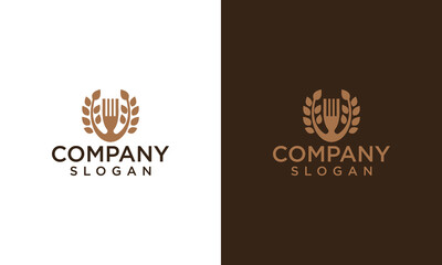 Organic food, fork and spoon with leaves, logo design. Restaurant, catering, bistro and fast food, vector design and illustration
