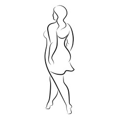 Silhouette figure of a slender woman. The girl is standing. The lady is full of beauty and sexuality. girl is overweight vector illustration.