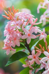 Combretum indicum, the Rangoon creeper, is a tropical Asian vine with red flower clusters.