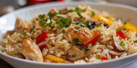 mouth watering chicken and rice. mushrooms, garlic, pepper and coriander cooked to perfection. spicy chicken cooked with love.