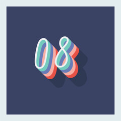 Digit or number 08, 3D  shadow Digit, Typography minimal design.