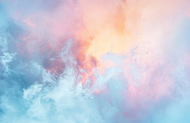 Abstract pastel background with smoke and clouds, soft blue pink and orange pastel colors. Created with Ai